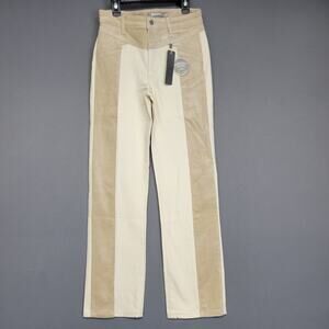 Tractr Pants Womens 4/27 Beige Cream Corduroy Stripe Straight Leg Garment Dye